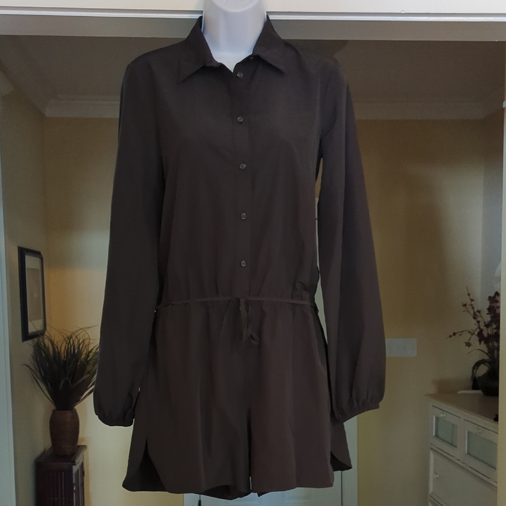 Fiorucci Black Long Sleeve Romper with Collared Neckline